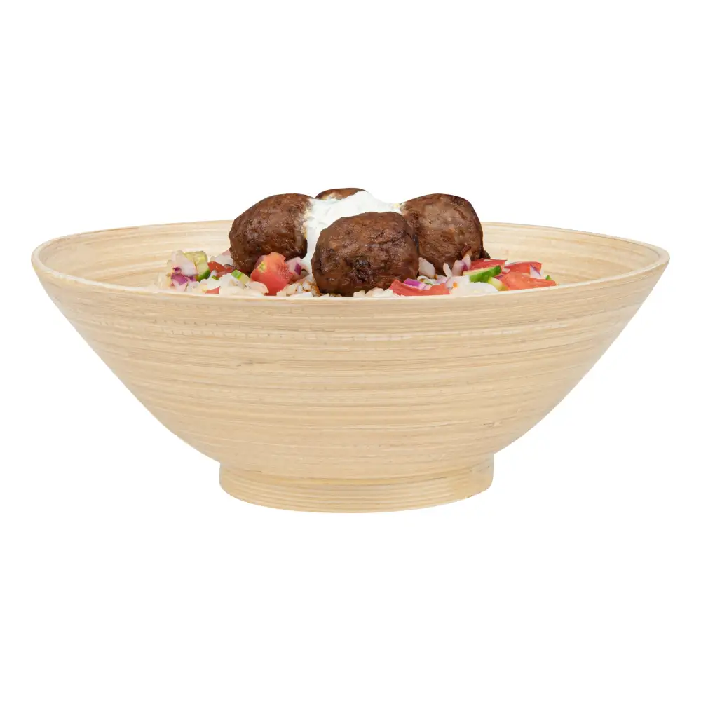 Rounded Spun Bamboo Serving Bowl