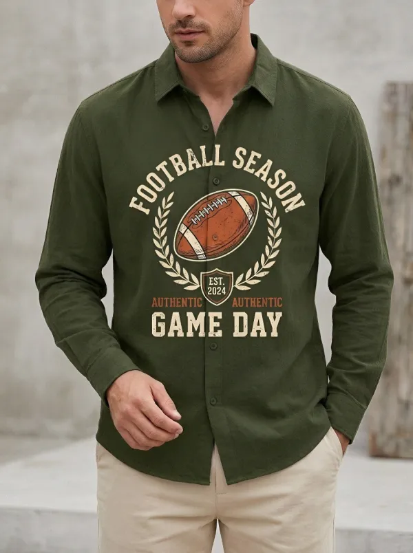 Men's Football Season Game Day Graphic Printed Long Sleeve Shirt
