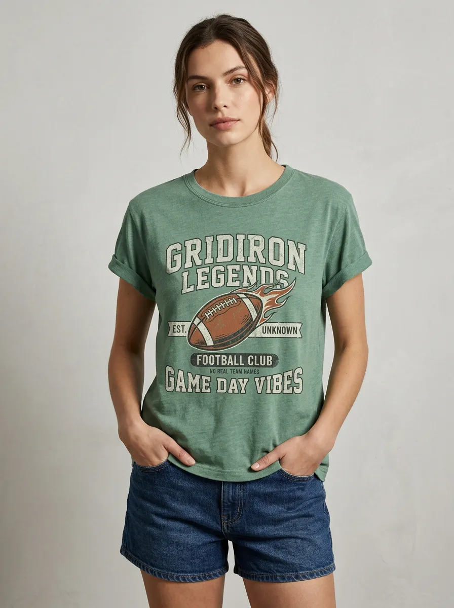 Women's Football Lover Gridiron Legends Flaming Ball Printed T-Shirt