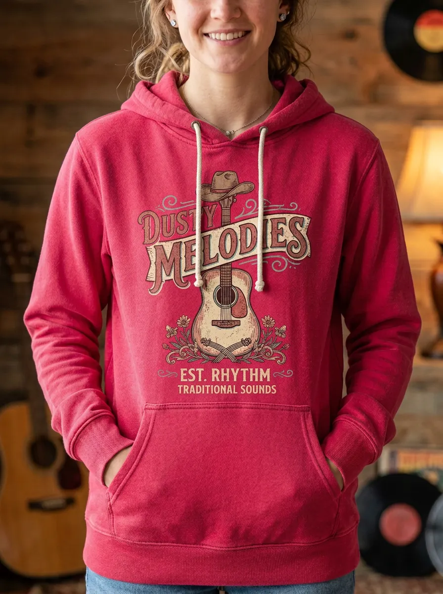 Country Music Guitar Cowboy Hat Pullover Hoodie