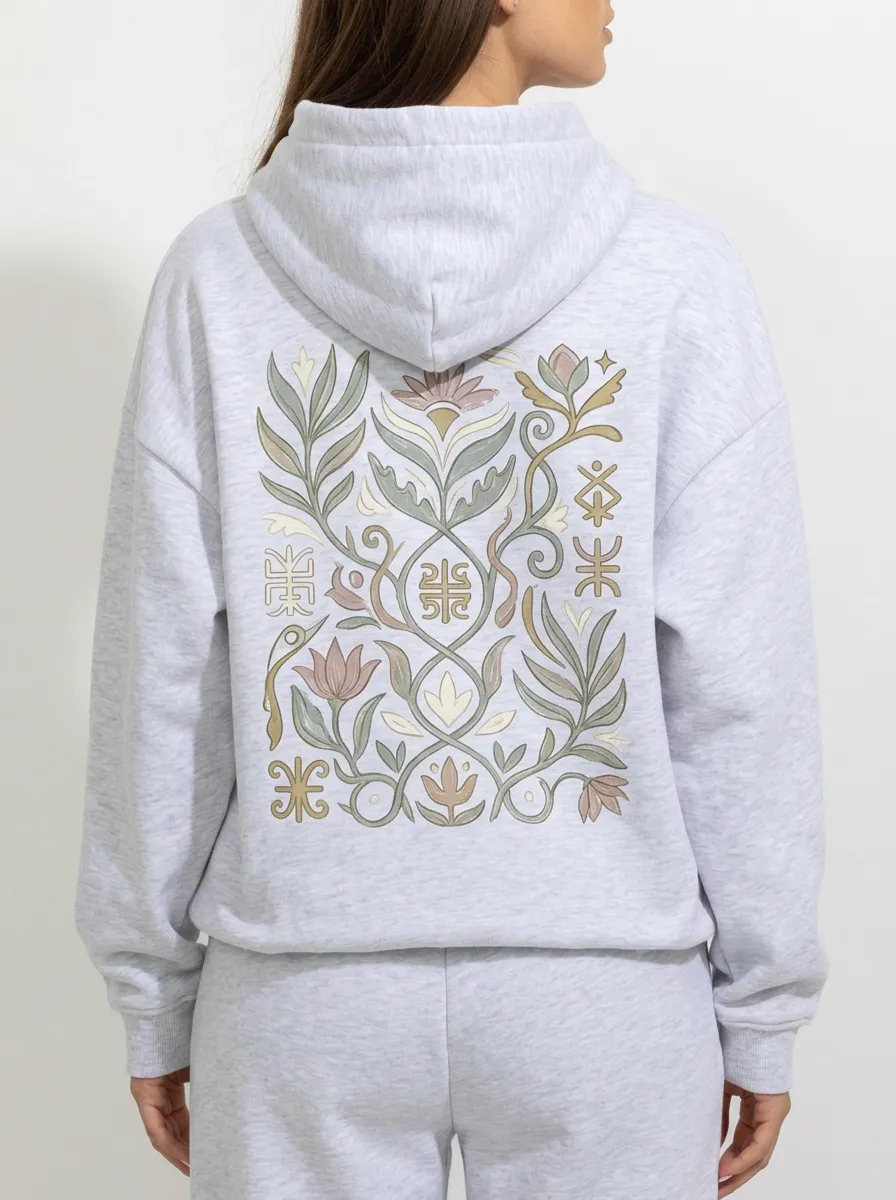 Women's Boho Floral Botanical Art Printed Hoodie