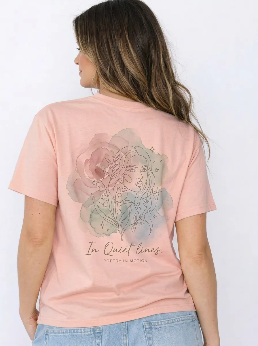 Women's Aesthetic Floral Girl Line Art Watercolor Printed T-shirt
