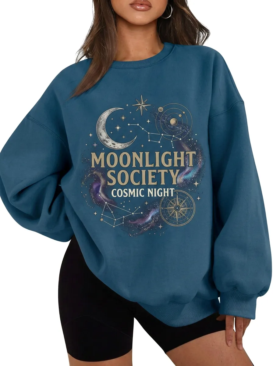 Women's Celestial Moonlight Society Cosmic Night Printed T-shirt