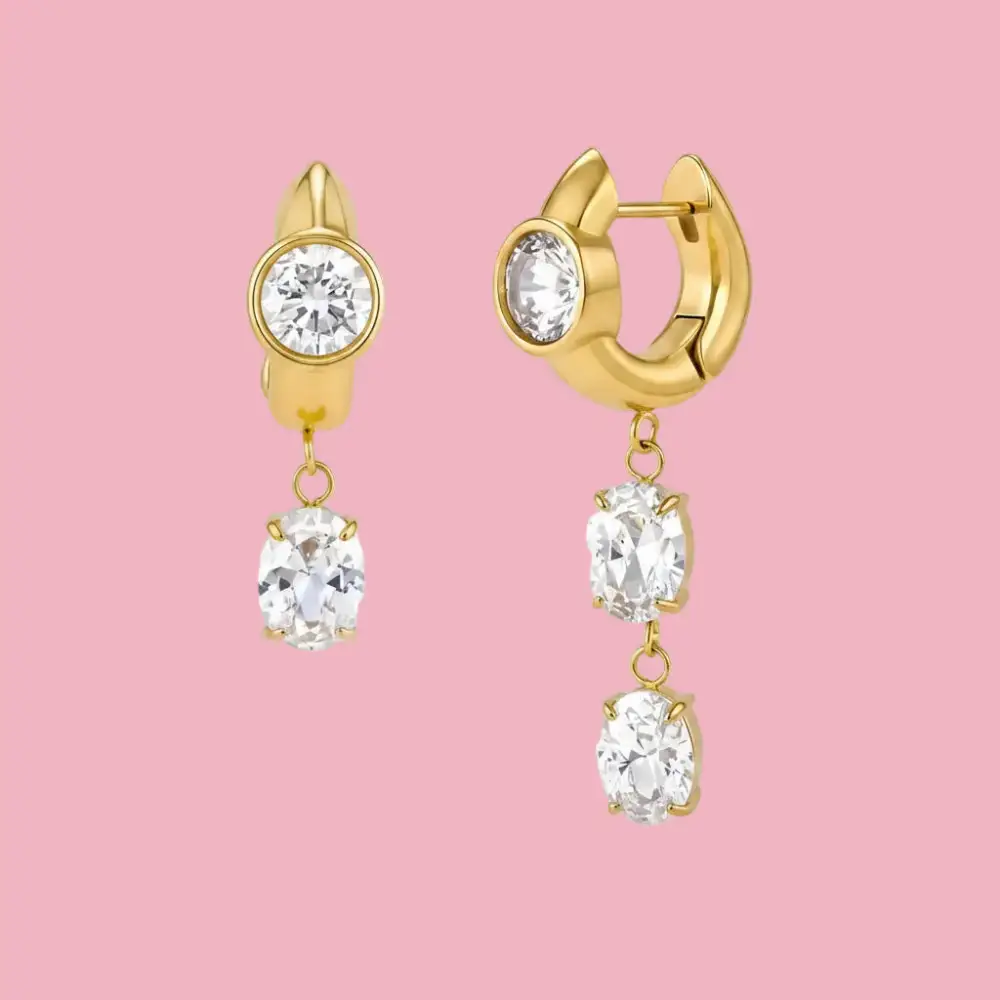 Asymmetric Stone Huggie Earrings