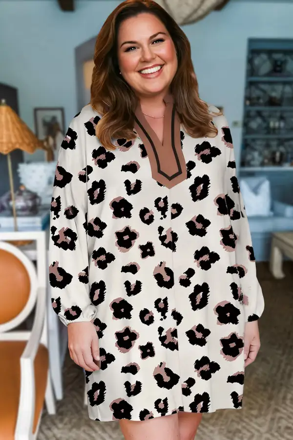 Smooth Finish Animal Print V Neck Mini Dress