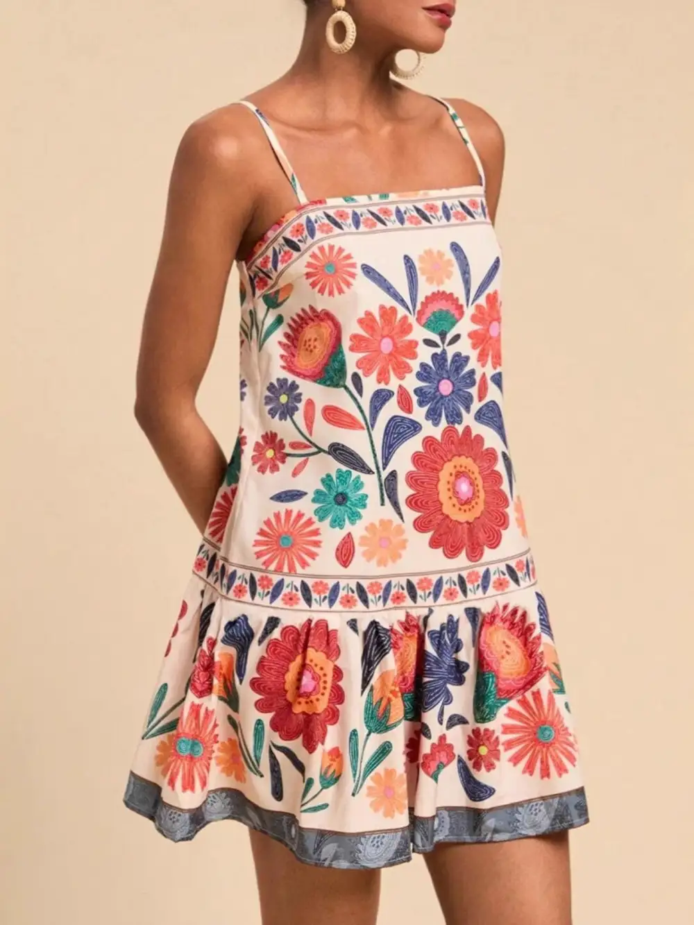 Spaghetti-Strap Printed Mini Dress