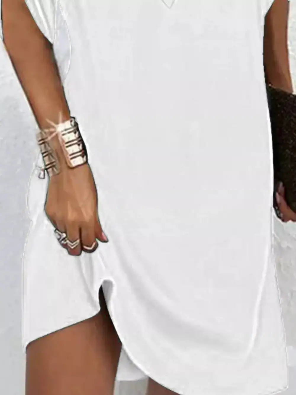 V Neck Slit Mini Dress