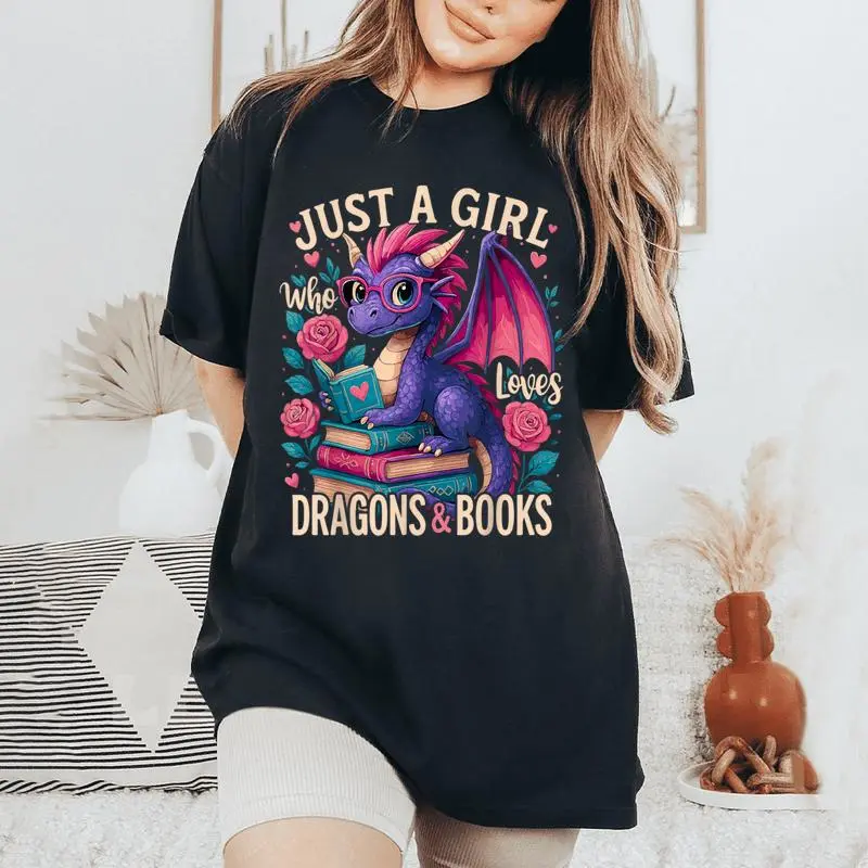 Just A Girl Who Loves Dragons And Books Dragon Women's Oversized Comfort T-Shirt