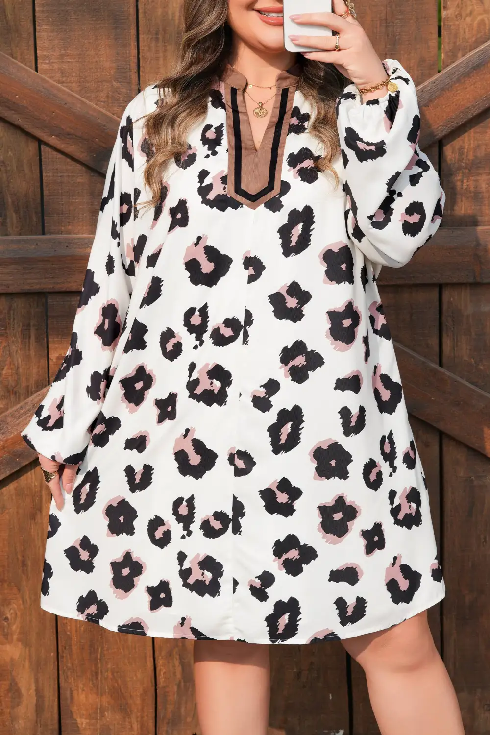 Smooth Finish Animal Print V Neck Mini Dress