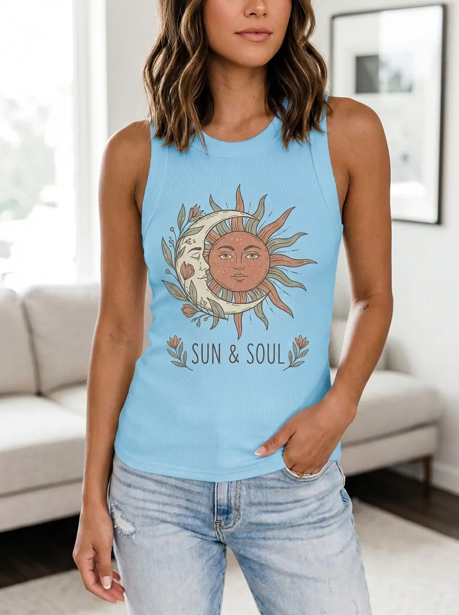 Boho Celestial Sun And Moon Tank Top