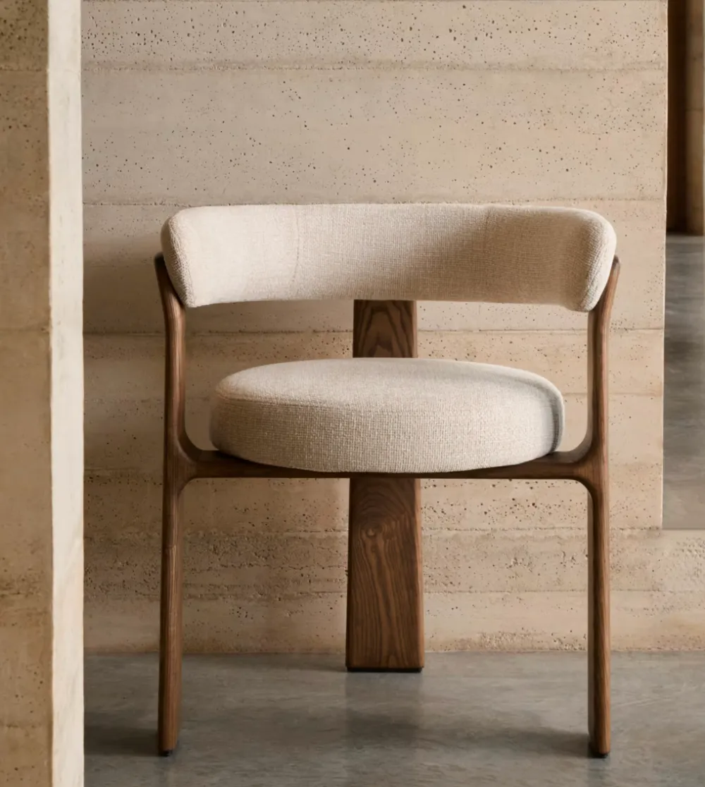 Upholstered Chenille Ash-Wood Chair