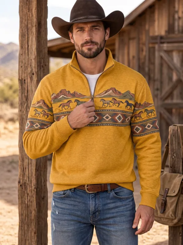Frontier Horse Landscape Finish Men's Western Sweatshirt