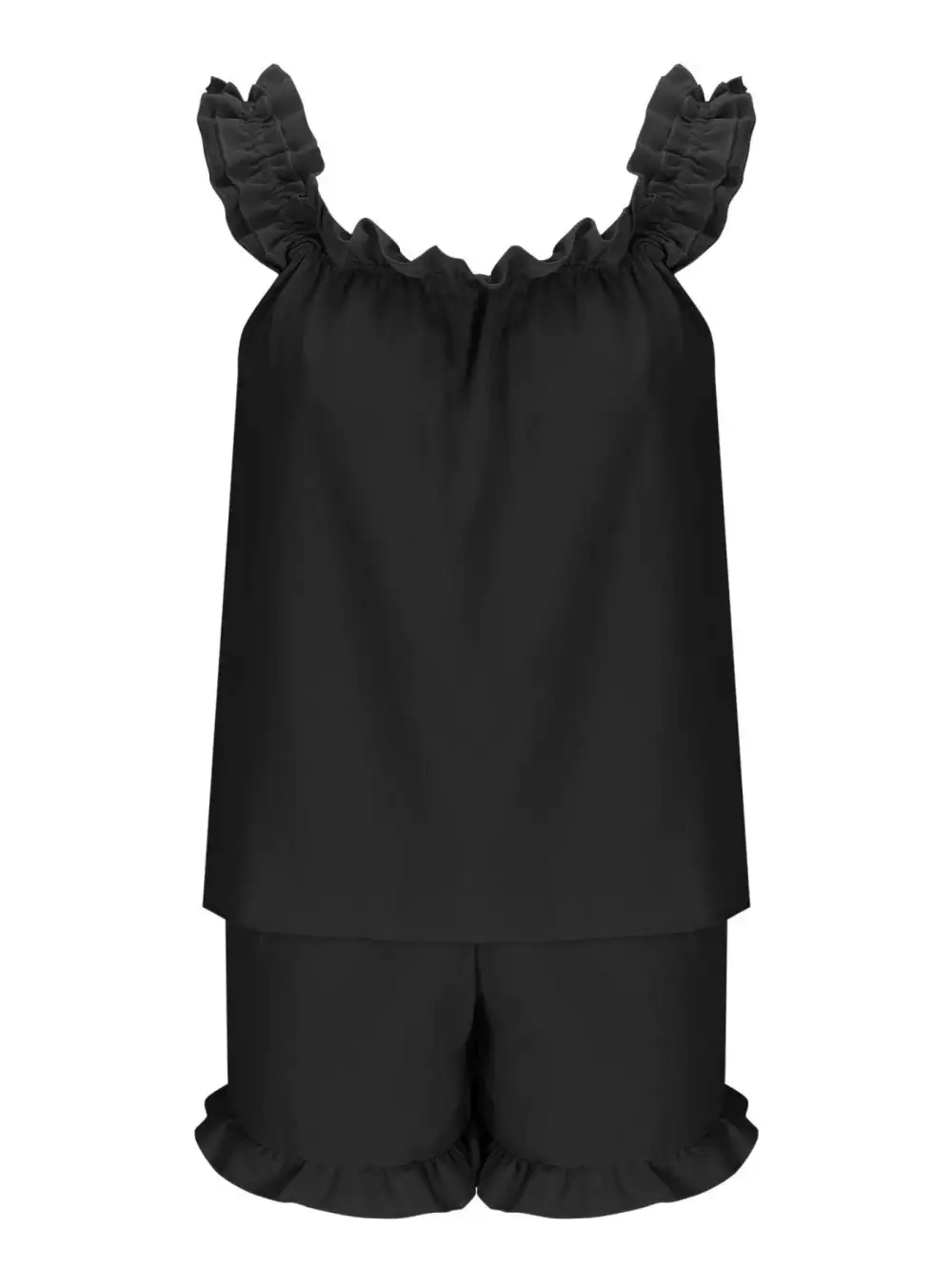 Ruffle Trim Sleeveless Top Shorts Set