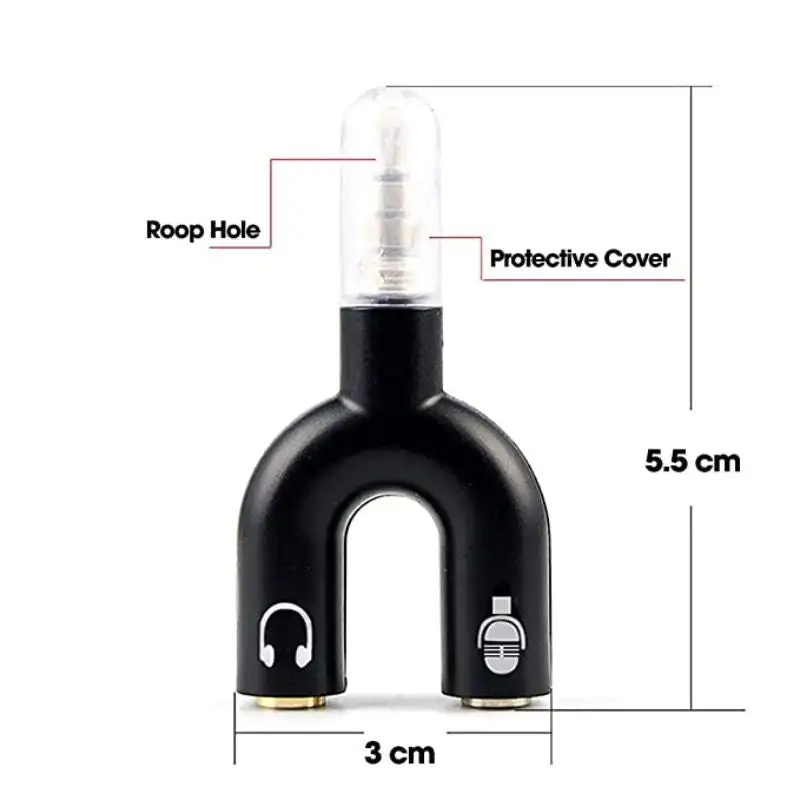 U Shape Adaptor Audio Convertible Splitter For Headphone & Microphone