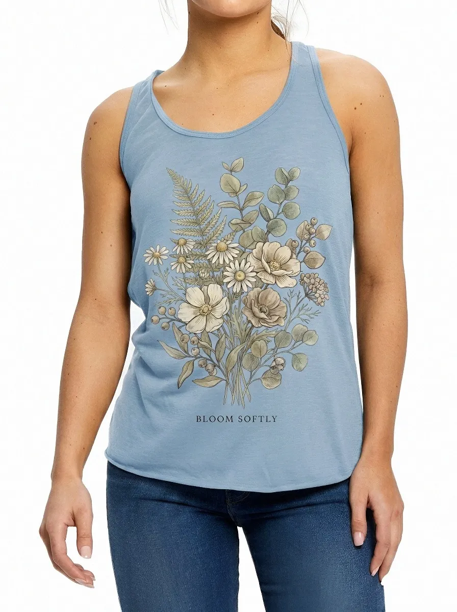 Women's Botanical Floral Bloom Softly Printed Tank Top