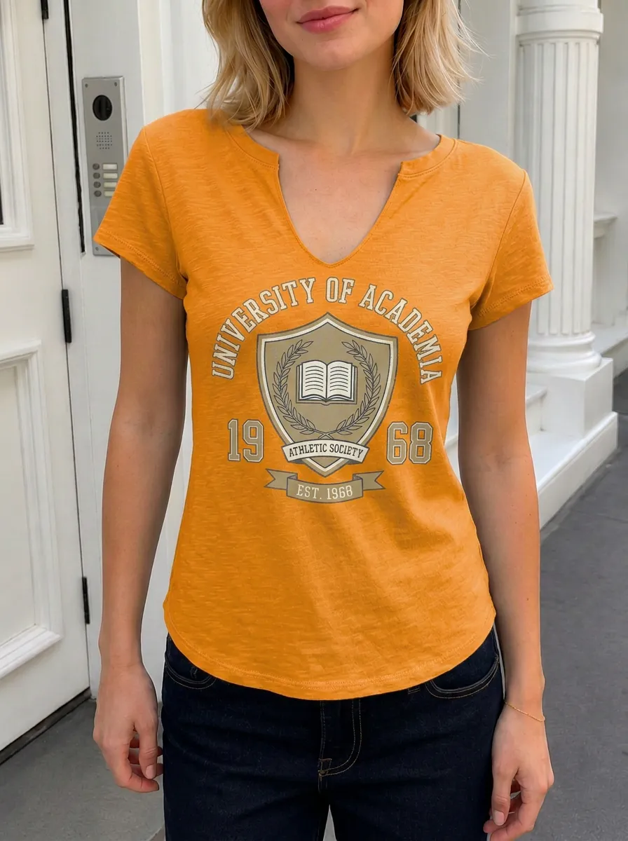 Women's University Academia Book Shield Printed V-Neck T-shirt