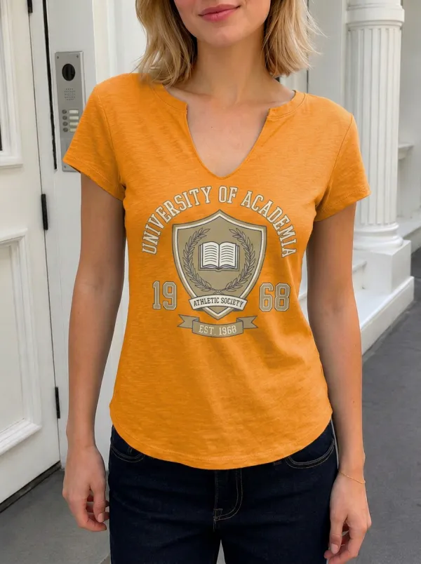 Women's University Academia Book Shield Printed V-Neck T-shirt