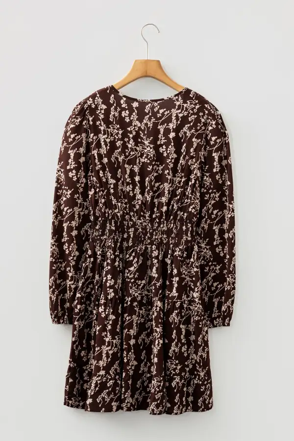 Lightweight Feel Floral Printed Split Neck Mini Dress