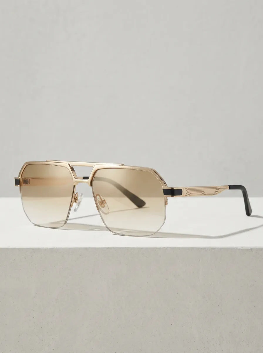 Men's Vintage Gold Aviator Gradient Lens Metal Sunglasses