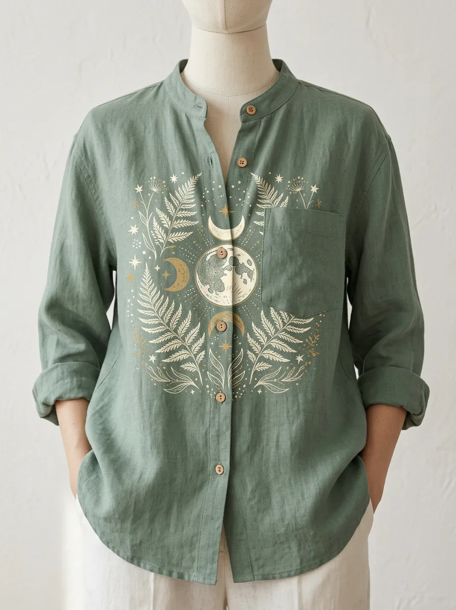 Celestial Moon Fern Botanical Linen Shirt