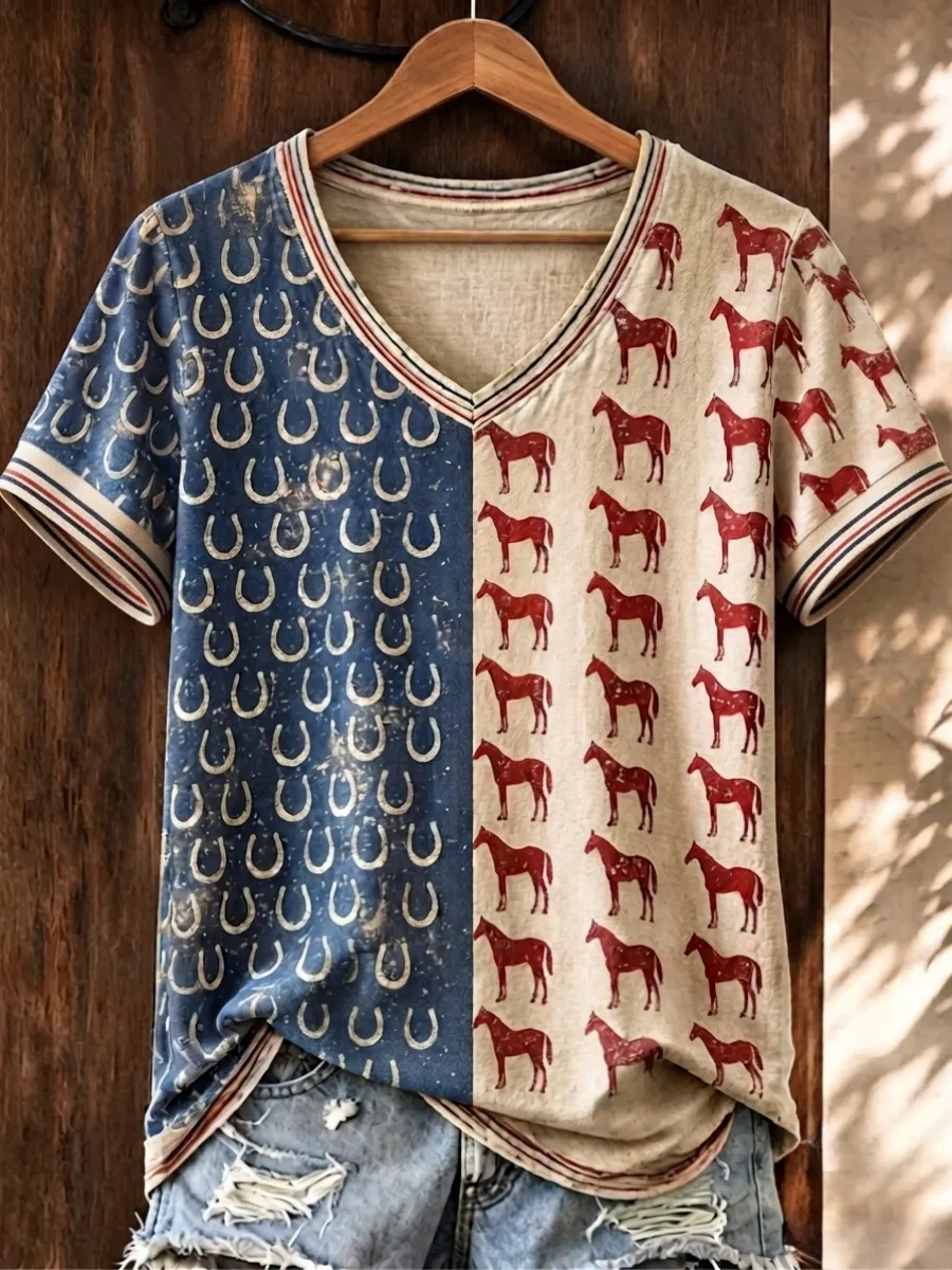 Women's Love Horses Print Casual T-Shirt