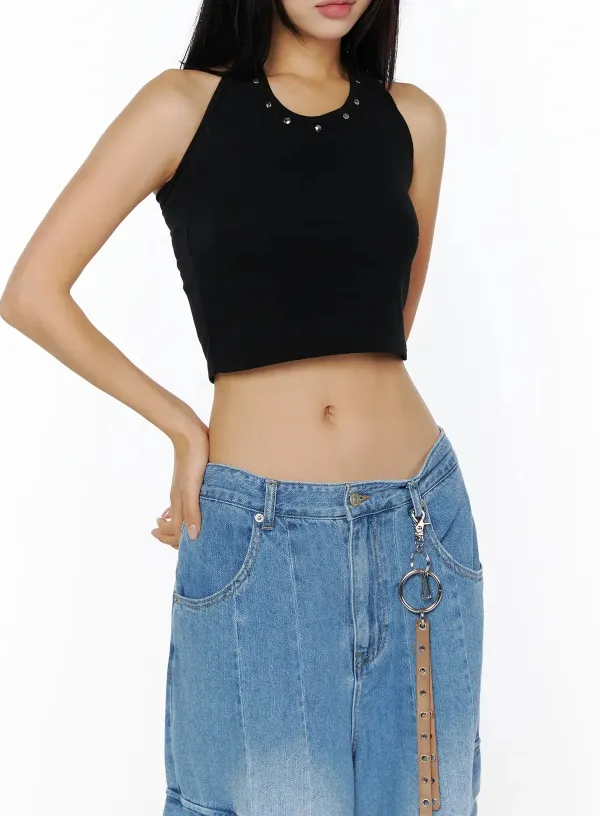 Minimalist Studded Halter Tank Top