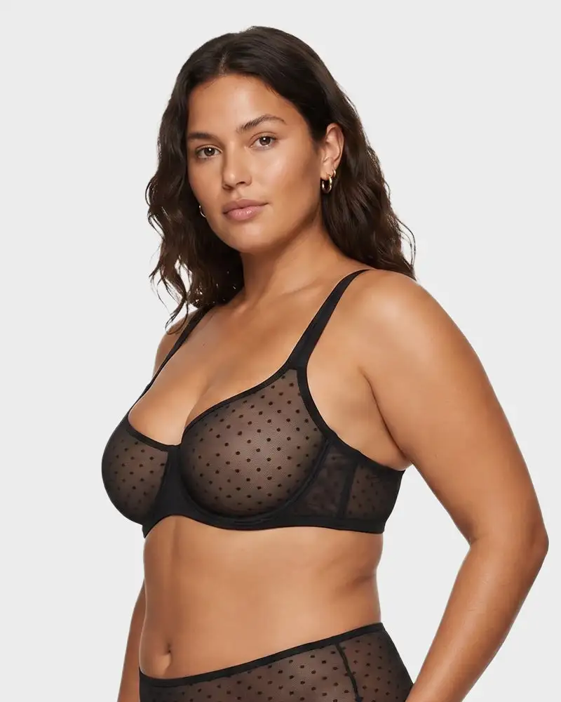 Sheer Unlined Dot-Mesh Balconette Bra