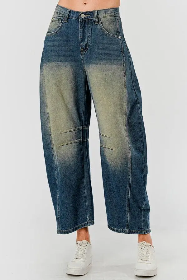 Relaxed Mid Rise Barrel Denim Pants