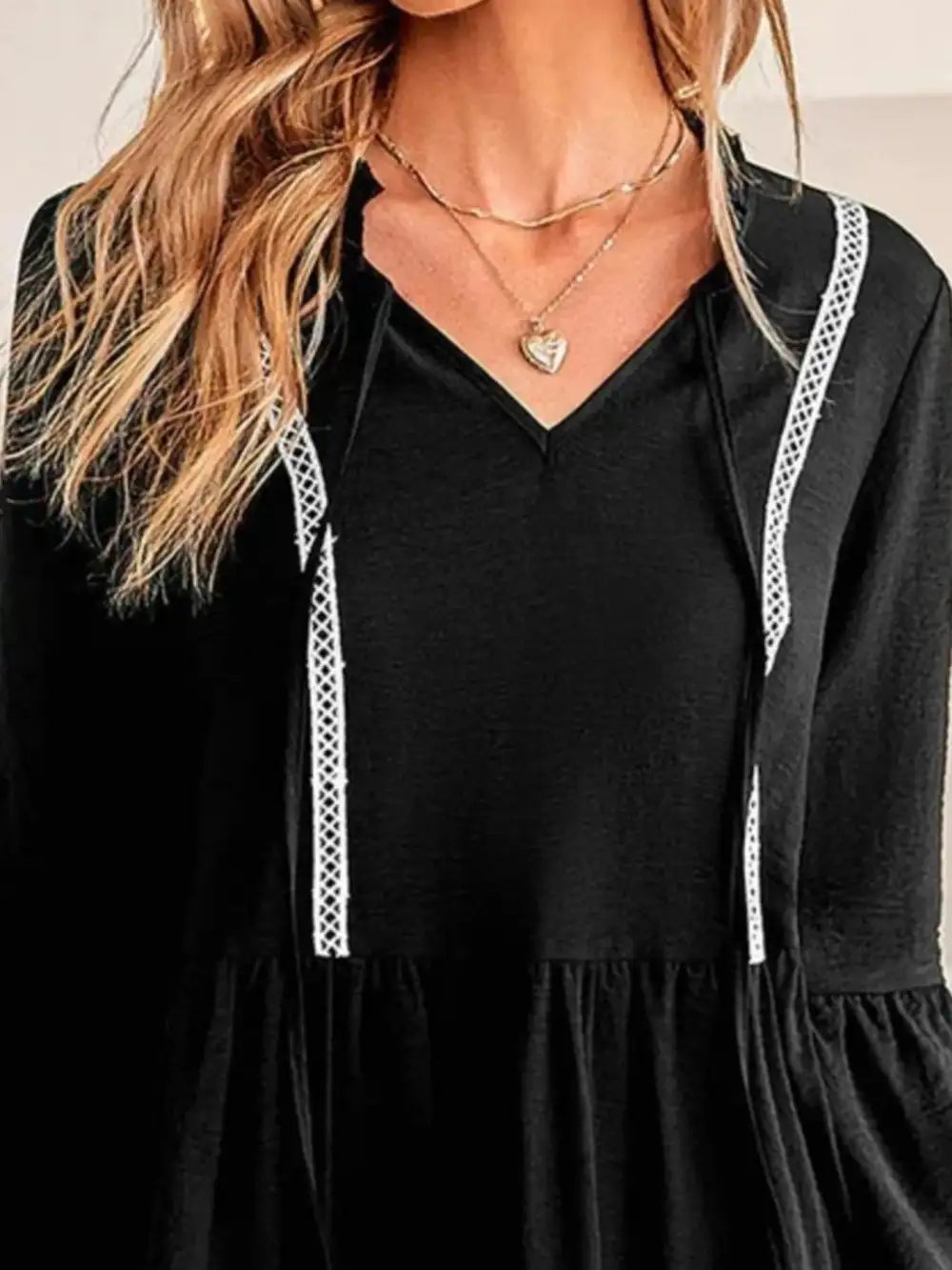 Textured Detail Long Sleeve Mini Dress