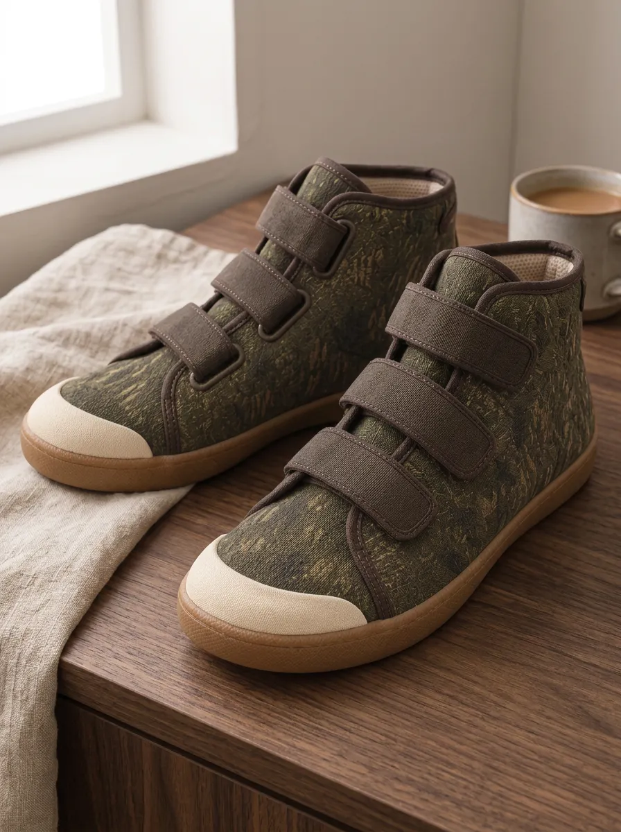 Men's Olive Camo Texture Printed Canvas High-Top Shoes