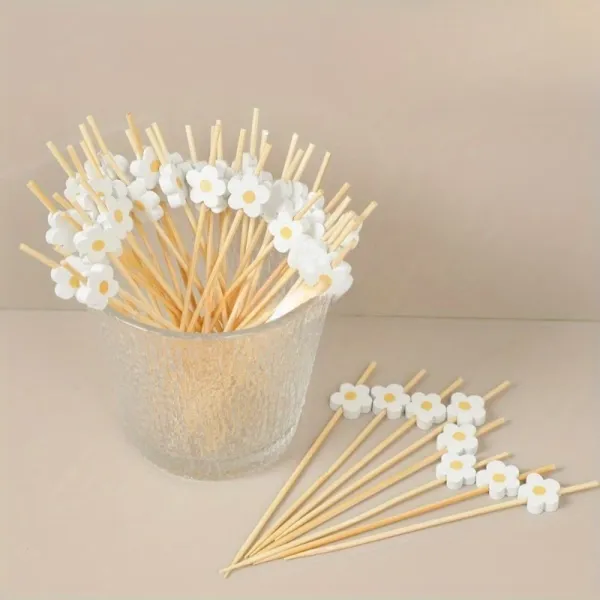 White Flower Bamboo Picks