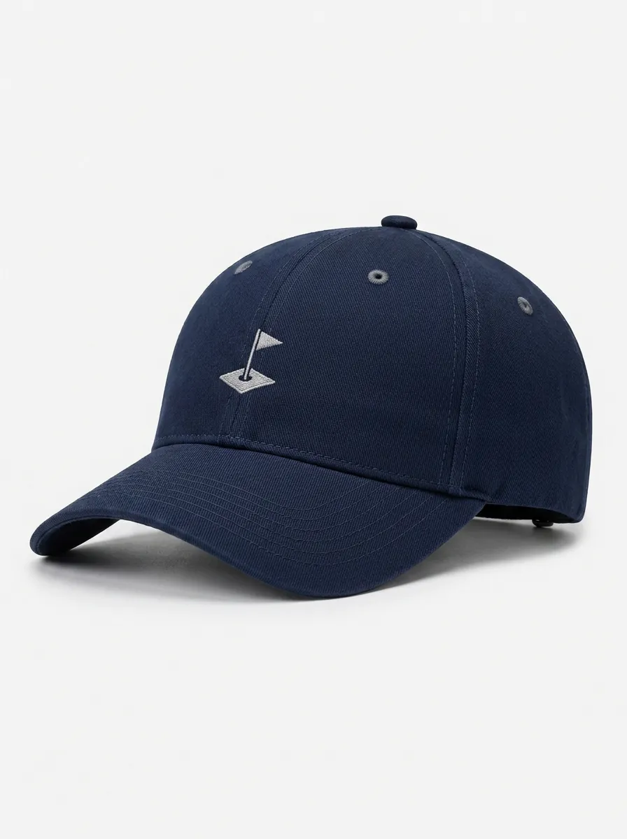 Unisex Golf Lover Golf Flag Embroidered Navy Baseball Cap