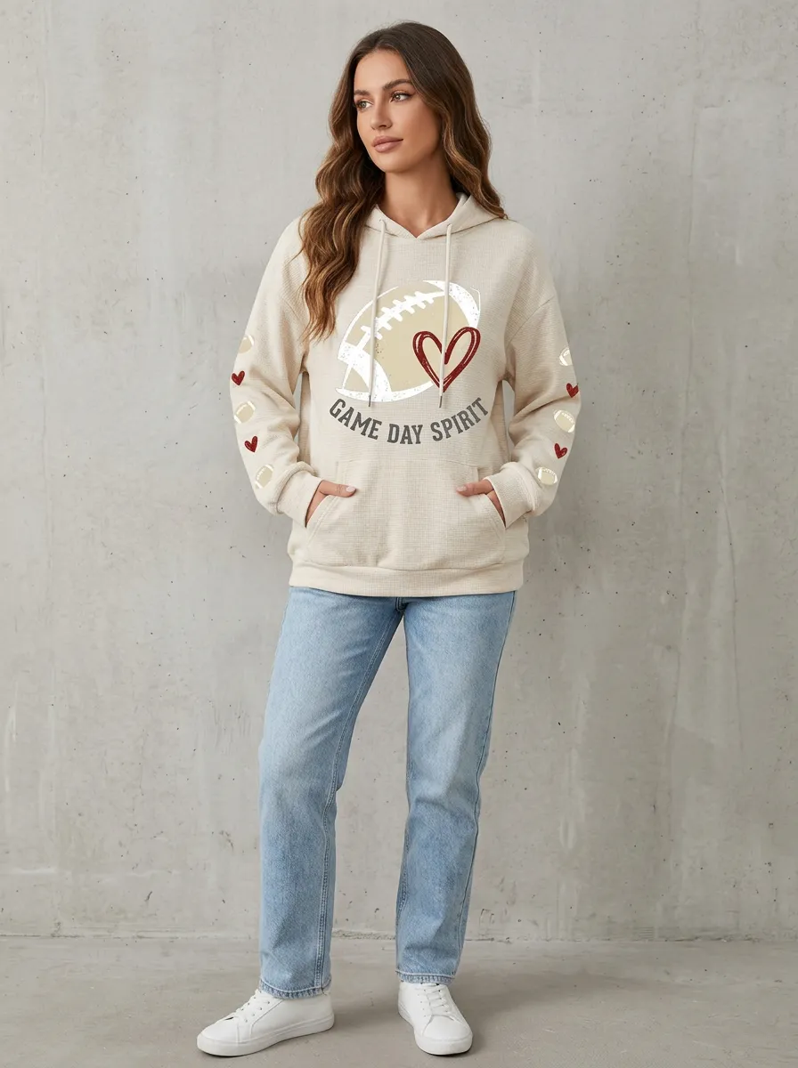 Women's Weekend Gridiron Heart Ball Game Day Graphic Hoodie