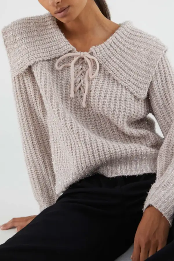 Lace Ribbed Collared Sweater
