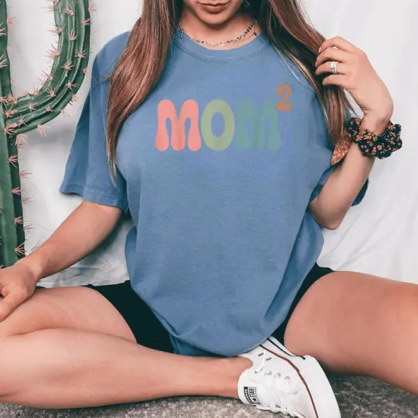 Mom2 Mom Squared Mother Of Two Twins Mama Women's Oversized Comfort T-Shirt