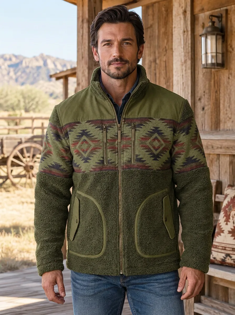Canyon Trail Aztec Frontier Look Men's Western Fleece Jacket