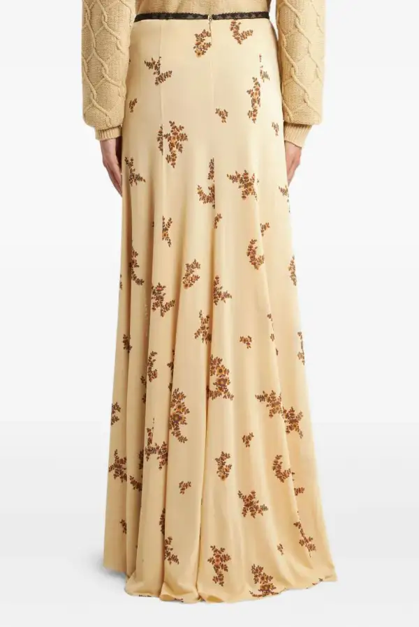 Printed Ruffled Lace Maxi Skirt
