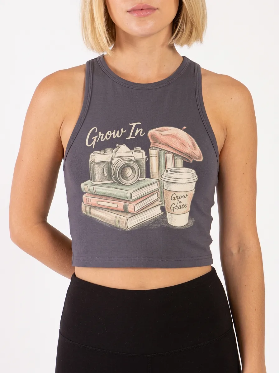 Women's Photography Book Lover Grow In Grace Printed Crop Top