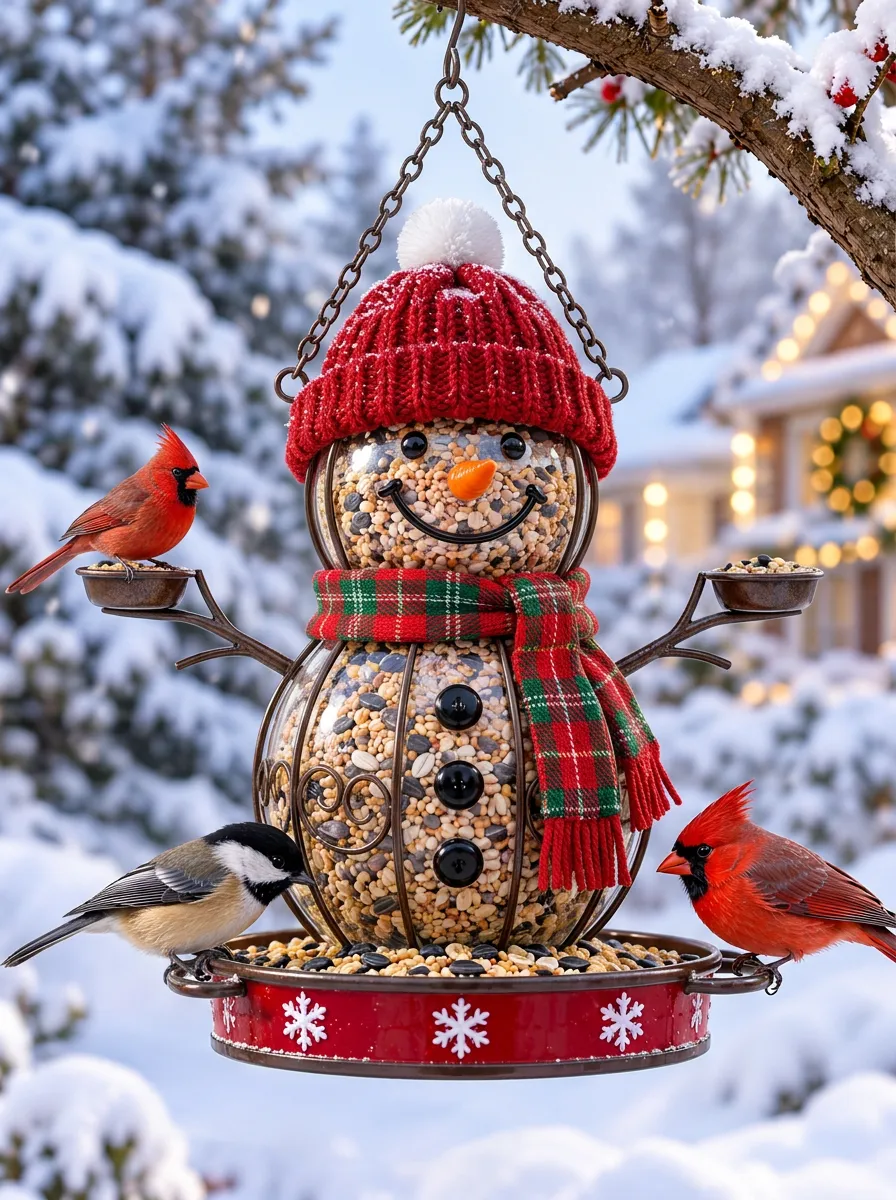 Decorative Snowman Cardinal Christmas Bird Feeder