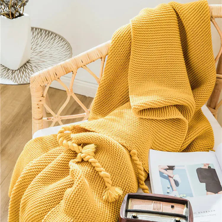 Tassel Waffle Knit Throw Blanket