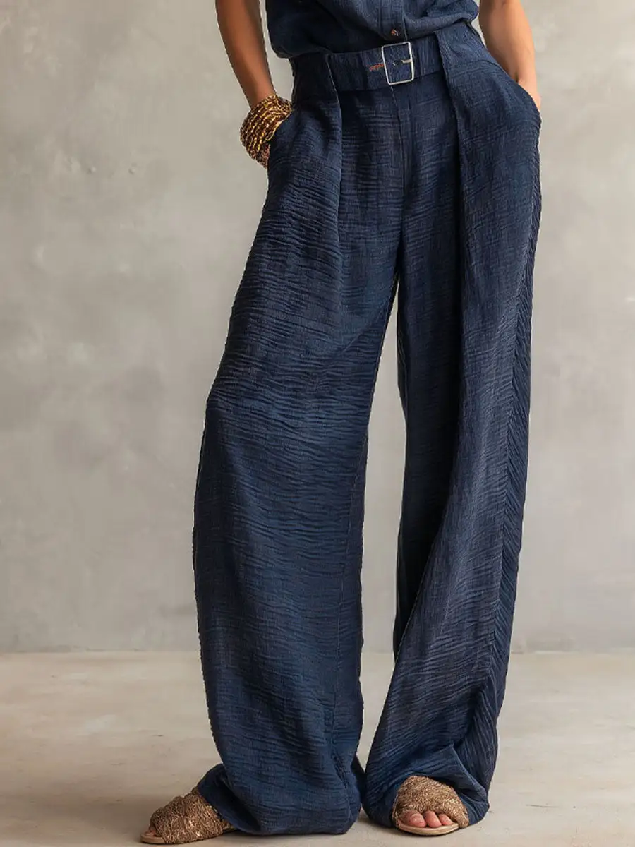 Boho Midnight Slate Texture Belted Utility Jumpsuit