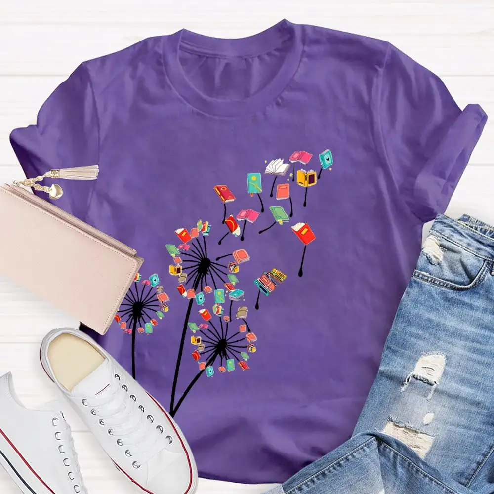 Dandelion Books Reading Lover Casual Print T-Shirt