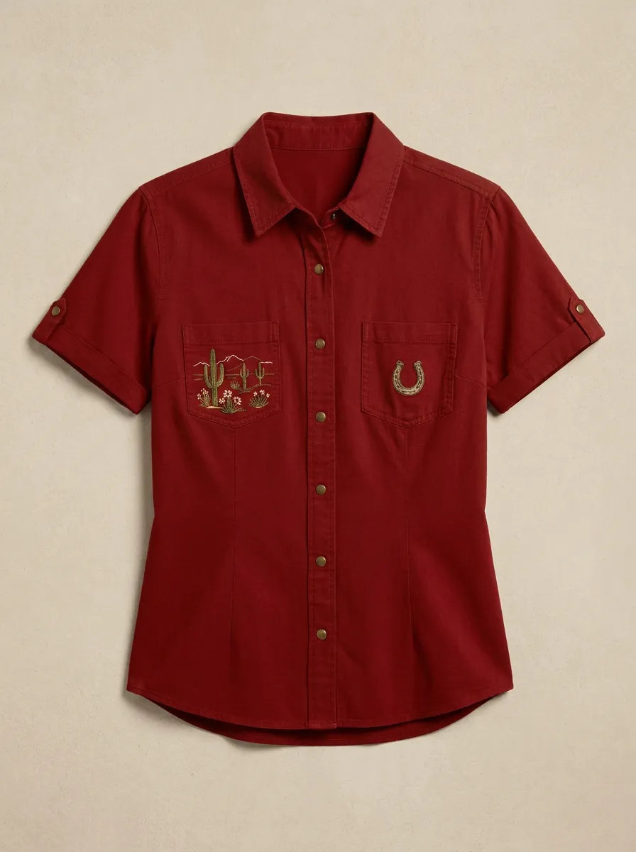 Desert-Inspired Cactus Western Short Sleeve Shirt