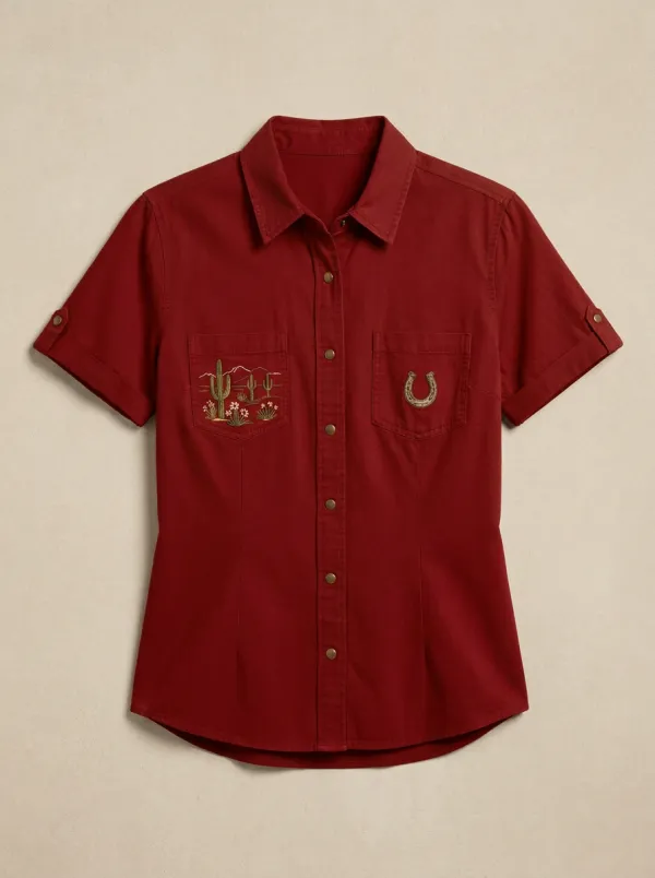 Desert-Inspired Cactus Western Short Sleeve Shirt