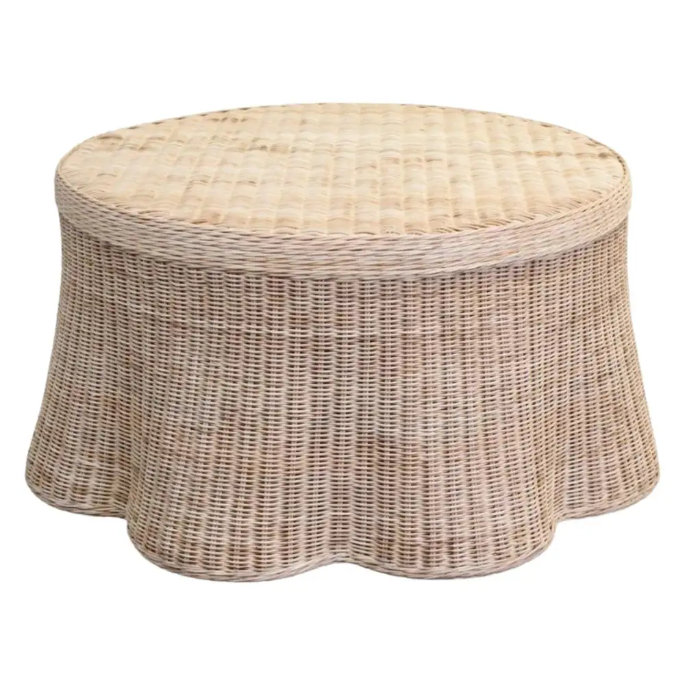 Wicker Scalloped Round Coffee Table