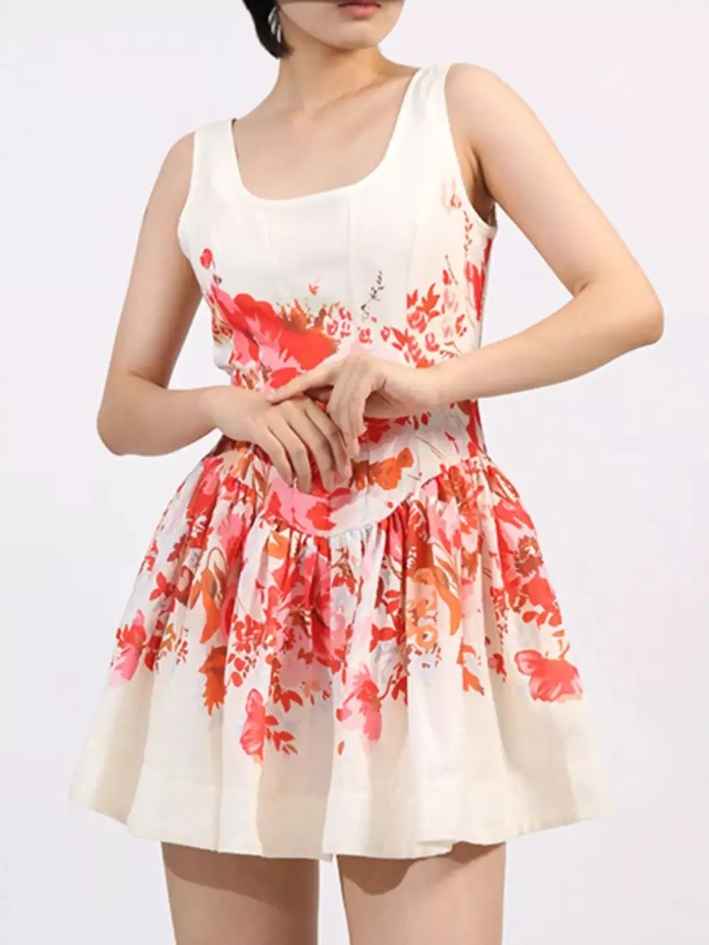 Lightweight Feel Floral Printed Sleeveless Mini Dress