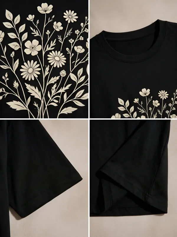 Women's Botanical Nature Lover Wildflower Bouquet Printed T-shirt