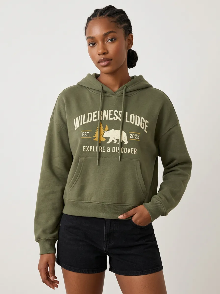 Women's Wilderness Lodge Bear Forest Printed Hoodie