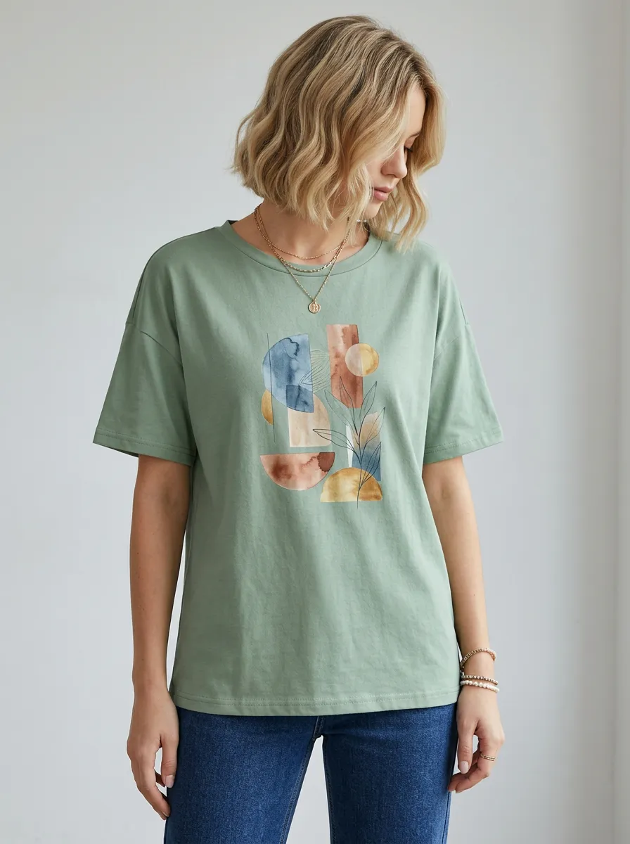 Women's Boho Abstract Geometry Printed T-Shirt