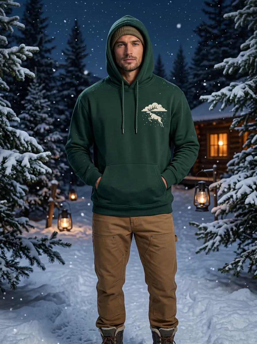 Men's Christmas Reindeer Cloud Graphic Printed Hoodie